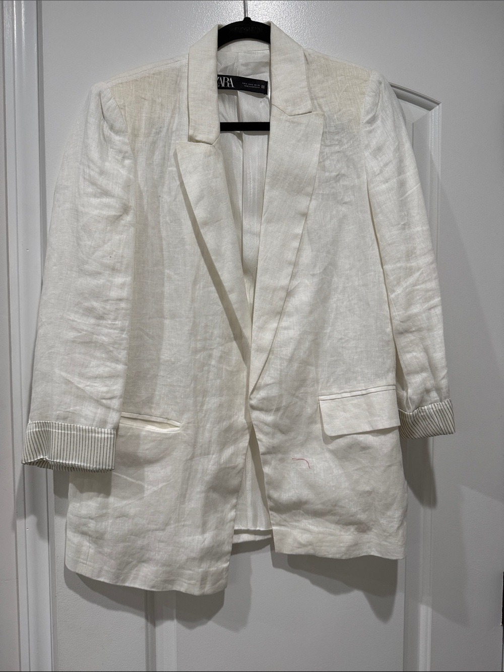 Zara Off-White Linen Relaxed Tailored Blazer